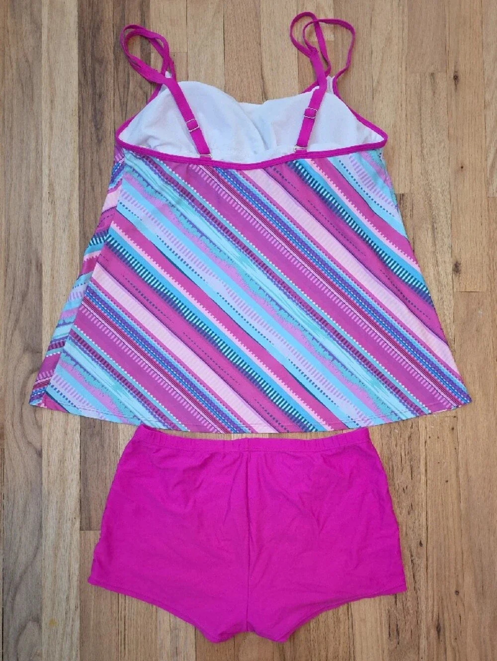 Women’s Pink Striped Cami & Shorts Swim Tankini Set